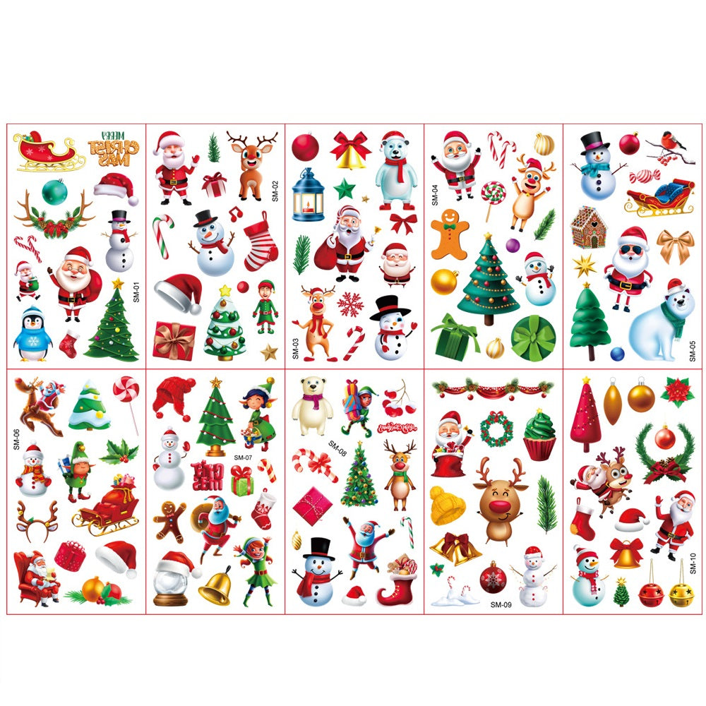 HASTHIP® 10 Sheet Christmas Tattoo Sticker Makeup Tattoo Sticker Cute Face Tattoo Sticker for Christmas Party Fun Christmas Face Sticker for Xmas Makeup, Theme Party