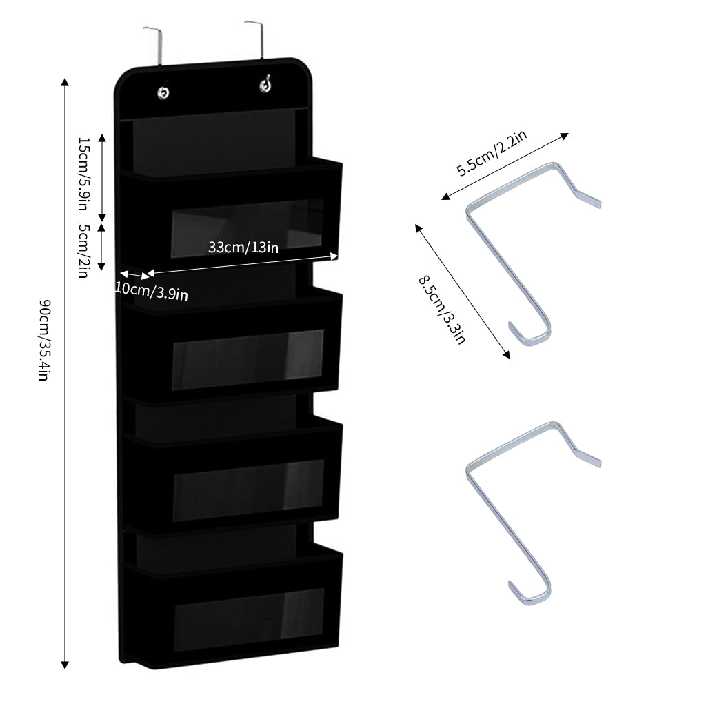 4-Shelf Over The Door Organizer, Simple Houseware Over Door/Wall Mount 4 Clear Window Pocket Organizer, Black