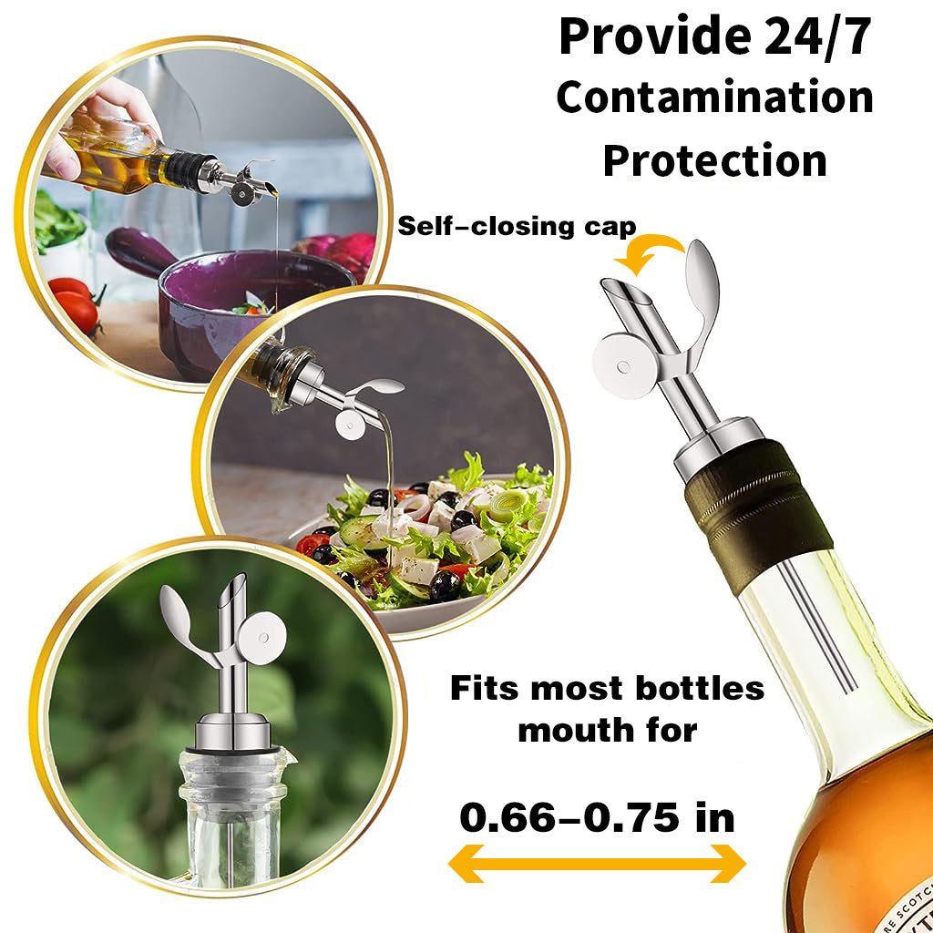 2pcs Weighted Stainless Steel Bottle Pourers, Auto Flip Olive Oil Dispenser Spout, Leak-Proof, Dishwasher-Safe Pour Spouts for Liquour Bottles