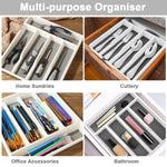 Plastic Cutlery Tray for Kitchen Drawer Silverware Organizer with Non-slip TPR 5 Separate Compartments for Utensils Organization White, Sturdy and BPA-Free