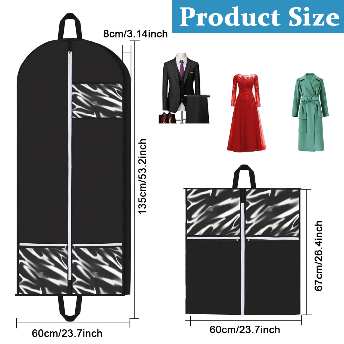 50" Garment Bag for Travel, Convertible Garment Bag with Handle, Gusseted Zippered Suit Cover with Pockets, Foldable Durable Thick Oxford Cloth Travel Suit Bag