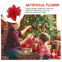 HASTHIP® 10 Pcs Christmas Tree Decorations Red Glitter Poinsettias Ornament Artificial Poinsettia Christmas Tree Decorations Artificial Christmas Flowers