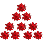 HASTHIP® 10 Pcs Christmas Tree Decorations Red Glitter Poinsettias Ornament Artificial Poinsettia Christmas Tree Decorations Artificial Christmas Flowers