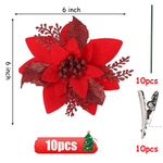 10 Pcs Christmas Tree Decorations Red Glitter Poinsettias Ornament Artificial Poinsettia Christmas Tree Decorations Artificial Christmas Flowers