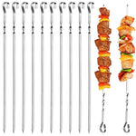 HASTHIP® 10pcs Skewers for Grilling BBQ, 35cm Stainless Steel Kebab Skewers, Reusable BBQ Sticks for Vegetables, Meat, Chicken