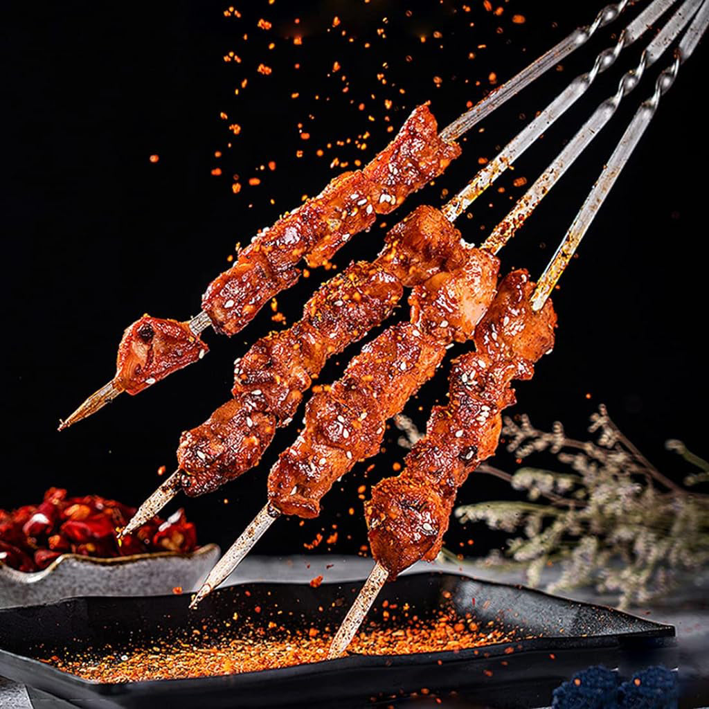 10pcs Skewers for Grilling BBQ, 35cm Stainless Steel Kebab Skewers, Reusable BBQ Sticks for Vegetables, Meat, Chicken