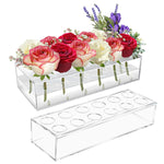 Acrylic Flower Vase Rectangular, 11.8''/30cm Long Clear Floral Vase with Holes for Flowers, Clear Rectangle Box Tray for Roses Modern Flower Arranger for Wedding Home Dining Table Decor