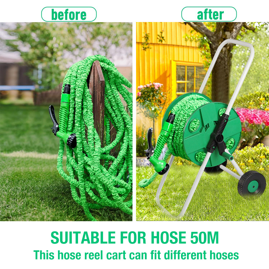 HASTHIP® Hose Reel for Garden Hose with Wheel and Pipe Connector, Labor Saving Hose Reel Hose Holder Gardening, Landscaping, Car Washing, Maximum Length 50m