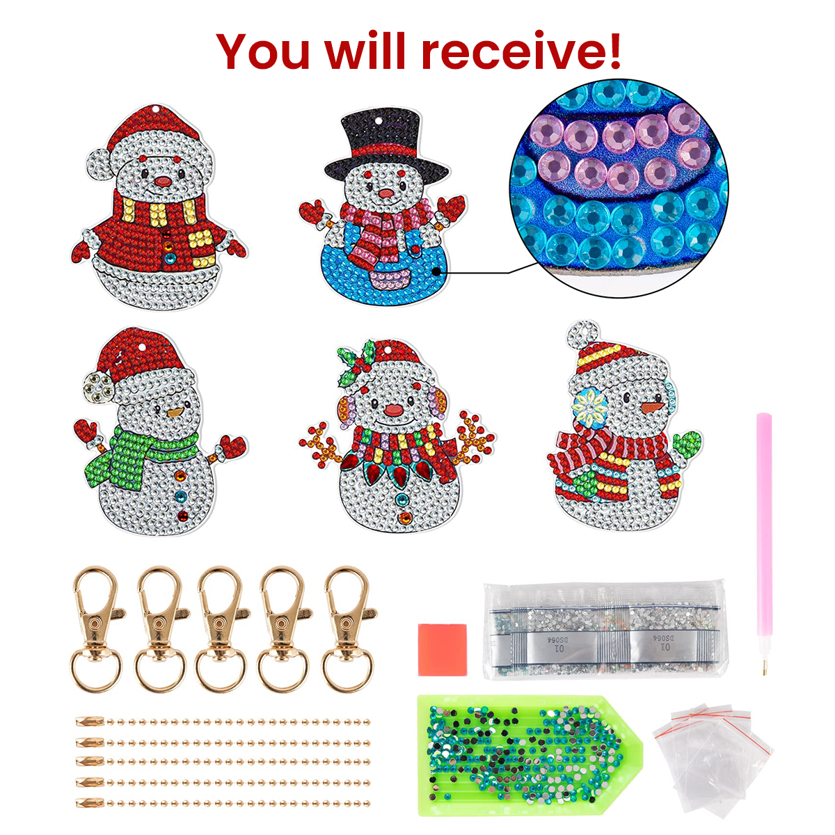 Christmas 5D Diamond Painting Keychain Decorative Accessories Christmas Diamond Painting Pendant Snowman Keychain Home Key Student Bag, Christmas Gifts