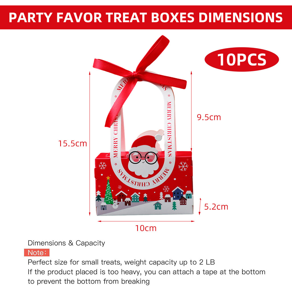 HASTHIP® 10Pcs Christmas Gift Packing Box with Ribbon Cute Santa Claus Christmas Gift Boxes Candy Gift Package Box DIY Christmas Gift Packing Paper Box with Handles X'mas Gift Box