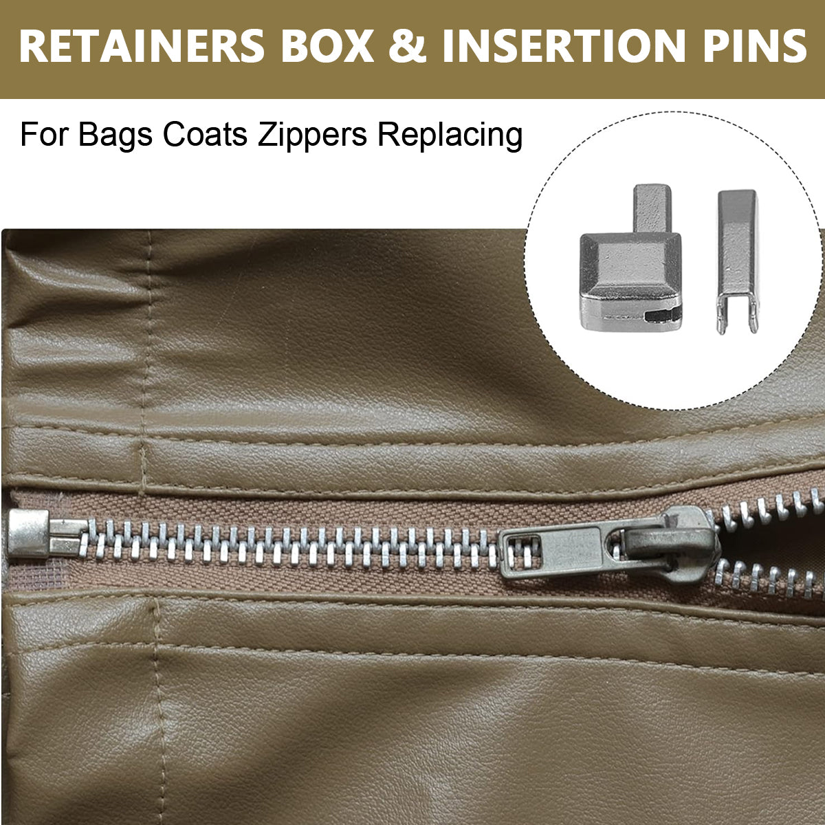 HASTHIP® Zipper Repair Kit 13 Sets Metal Retainer Insertion Pins, Zipper Top/Bottom Stop Zipper Fix Plug, Repair Down Zipper Stopper - 3 Colors, Size 8/5/3
