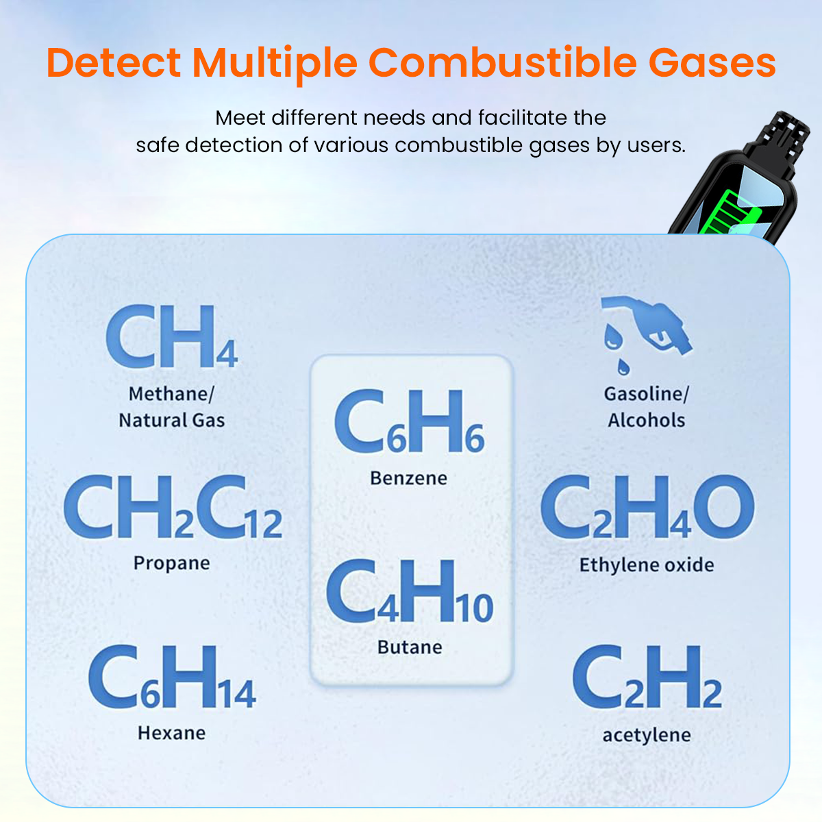 Gas Leak Detector Portable LCD Nature Gas Detector with Buzz Alarm High & Low Senstivity, Gas Sniffer to Locate Combustible Gas Leak Sources Like Methane, Propane(Battery Not Included)