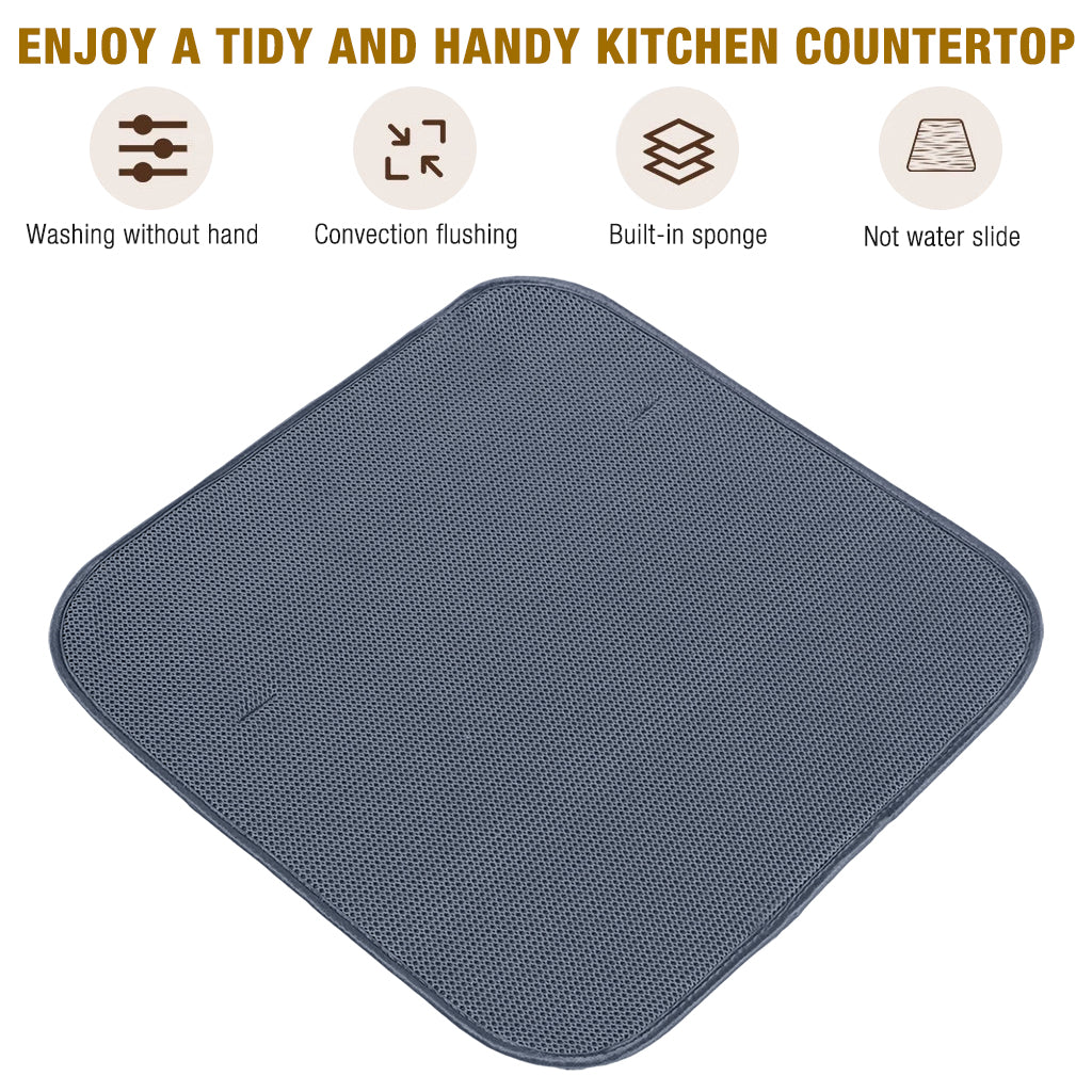 Rack and Microfiber Dish Drying Mat, Removable Dish Rack Tray, Dish Rack & Drying Mat for Kitchen Countertop, Sink - Drain and Dry Wine Glasses, Bowls and Dishes