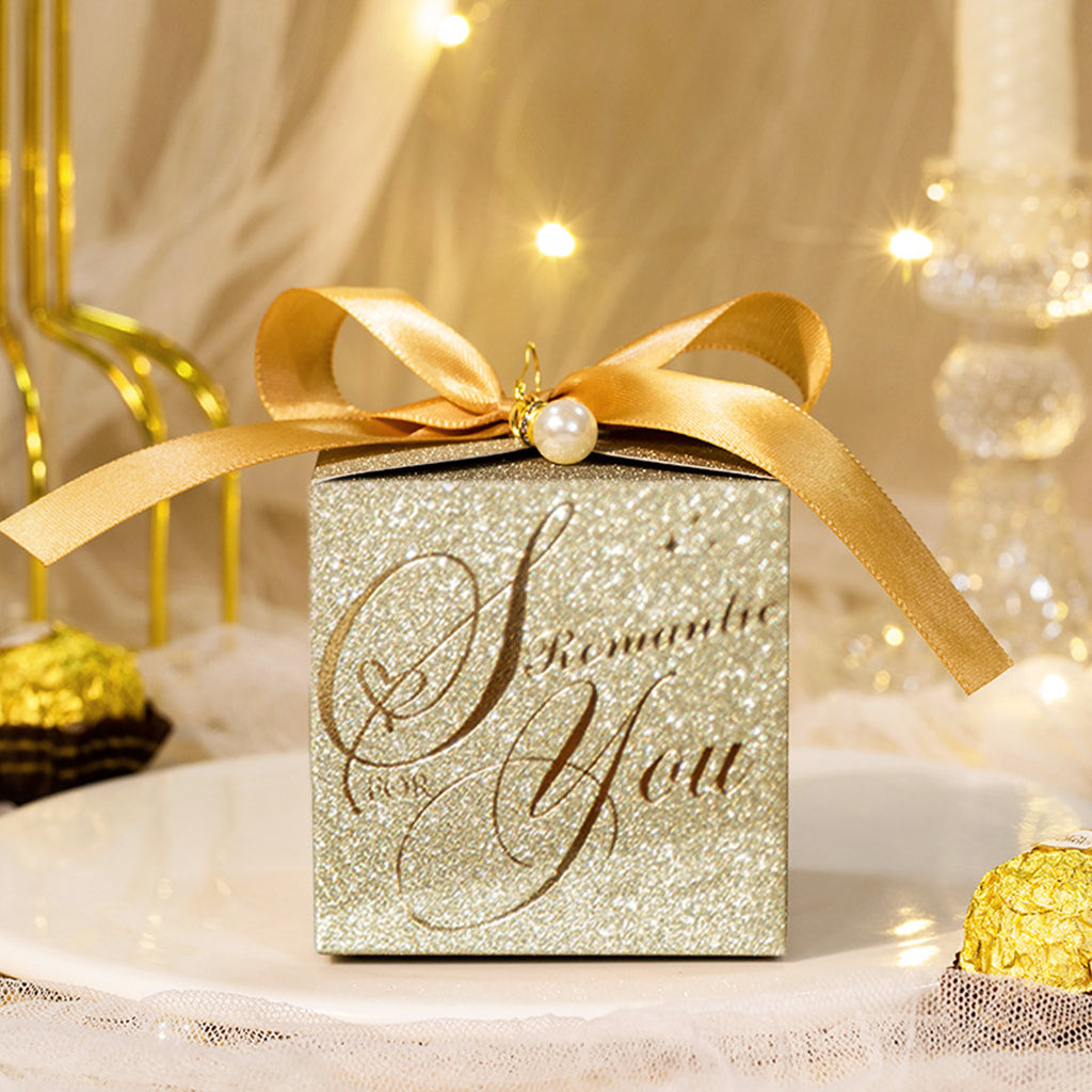 10PCS Small Gift Boxes, Wedding Gift Box, Gold Candy Gift Box Paper Box with Ribbon & Pearl Pin for Wedding, Birthday, Christmas Decoration Party Favor