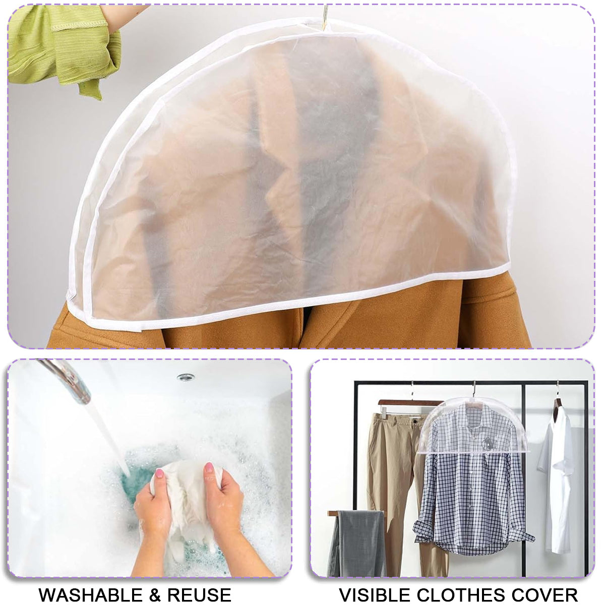 5PCS Shoulder Cover for Clothes Closet, 24'' x12" x2'' Plastic Hanger Covers for Hanging Clothes Breathable Shoulder Garment Dust Cover Protectors