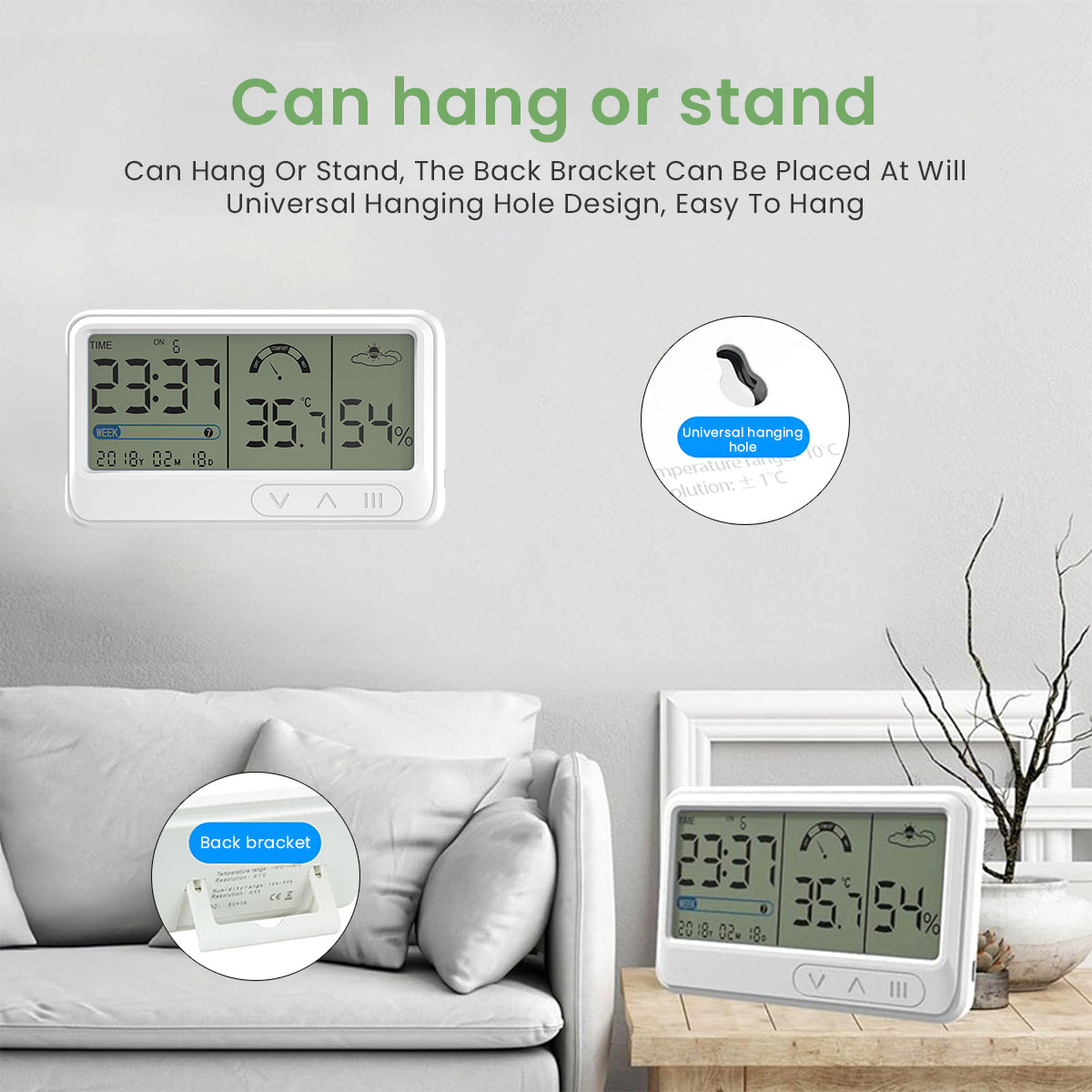 LCD Digital Thermometer Hygrometer Backlight LCD Digital Temperature USB Rechargeable Hygrometer with Comfortness Level Indicator, Alarm Clock, Desk Thermometer Hygrometer