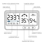 LCD Digital Thermometer Hygrometer Backlight LCD Digital Temperature USB Rechargeable Hygrometer with Comfortness Level Indicator, Alarm Clock, Desk Thermometer Hygrometer