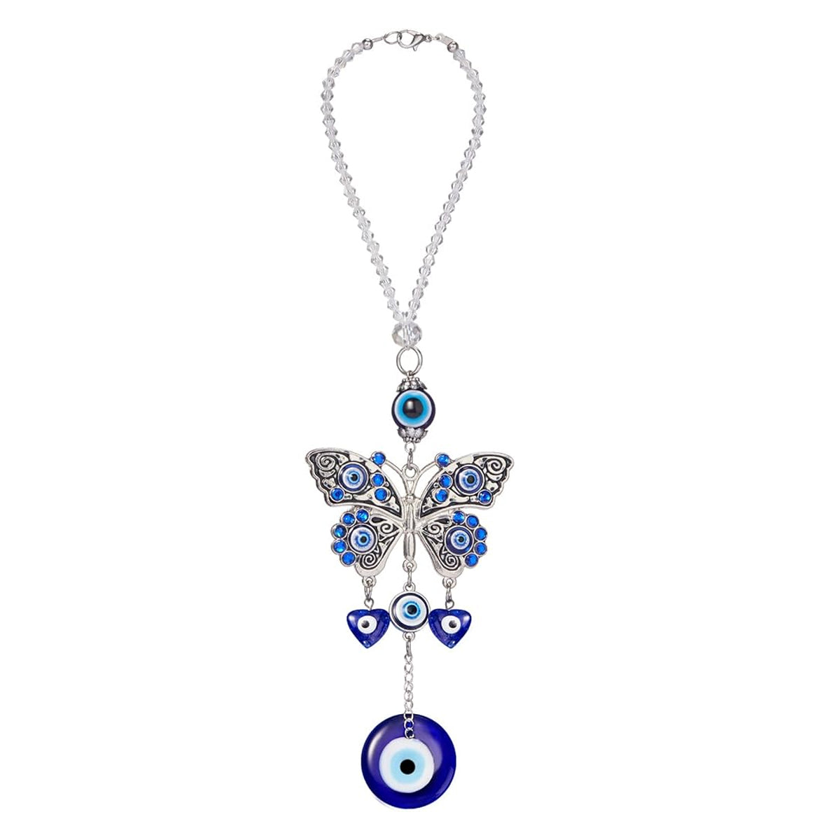 Evil Eye Hanging for Home, Butterfly Blue Evil Eye Wall Hanging for Home Entrance Door Car Office Feng Shui Nazar Battu Pendant Ornament Good Luck Charm and Prosperity Decoration Gift