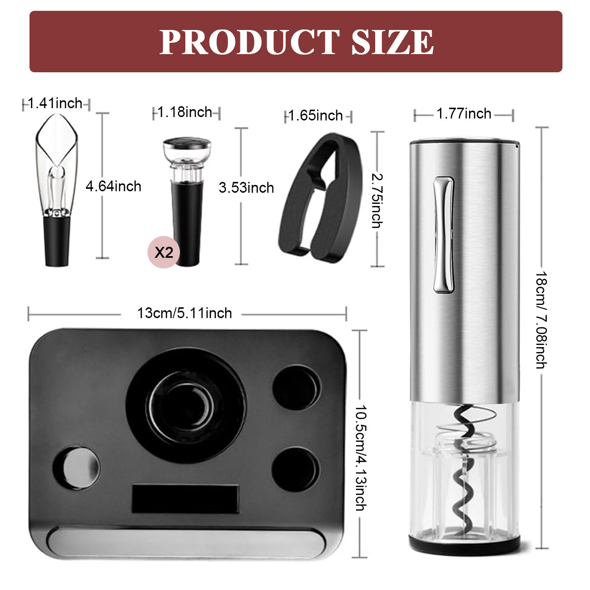 Electric Wine Opener with Charging Base, Rechargeable Automatic One-Button Corkscrew Opener Kit with Foil Cutter, 2pcs Vacuum Stopper and Wine Aerator Pourer for Home Party Wedding