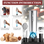 Electric Wine Opener with Charging Base, Rechargeable Automatic One-Button Corkscrew Opener Kit with Foil Cutter, 2pcs Vacuum Stopper and Wine Aerator Pourer for Home Party Wedding