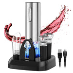 Electric Wine Opener with Charging Base, Rechargeable Automatic One-Button Corkscrew Opener Kit with Foil Cutter, 2pcs Vacuum Stopper and Wine Aerator Pourer for Home Party Wedding