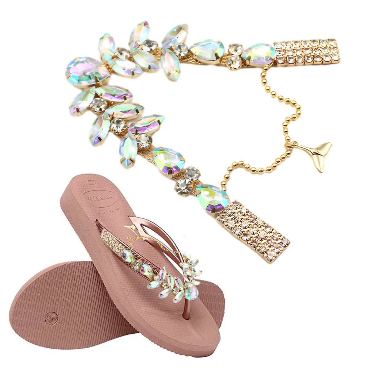 Flip Flop Slippers Shoes Charms Accessories Metal Glitter Rhinestone Decoration Charm DIY Luxury Jewelry Charm for Women Girls Flip Flop