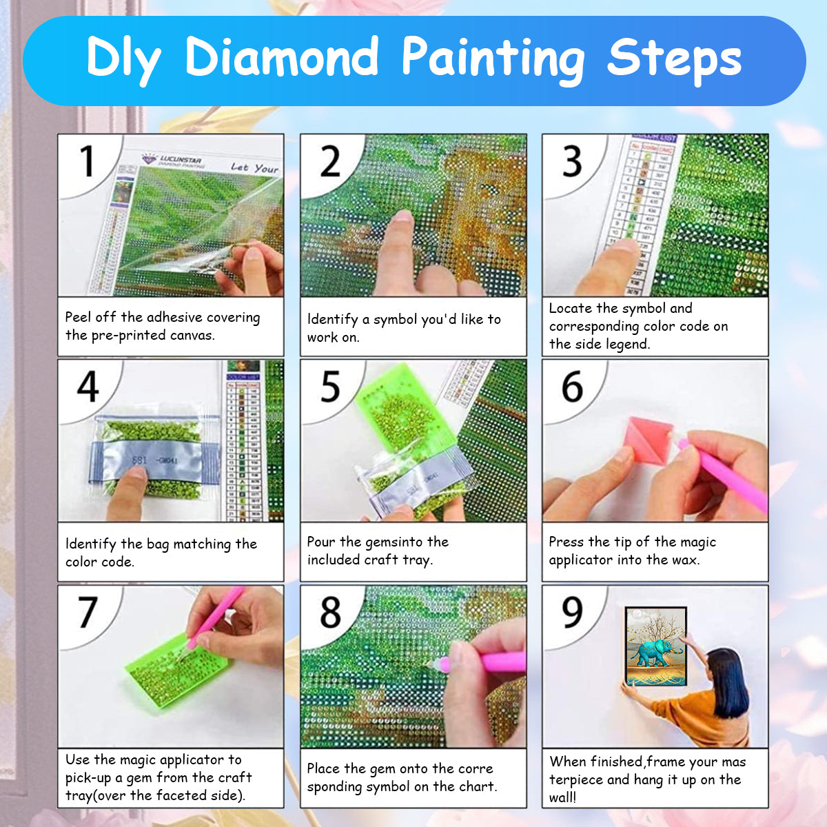HASTHIP® Diamond Painting Kit, 12x16inch Blue Elephant Diamond Painting, 5D Diamond Painting Kit for Adults & Kids, Very Suitable for Home Leisure and Wall Decoration, Gift for Kids and Adults