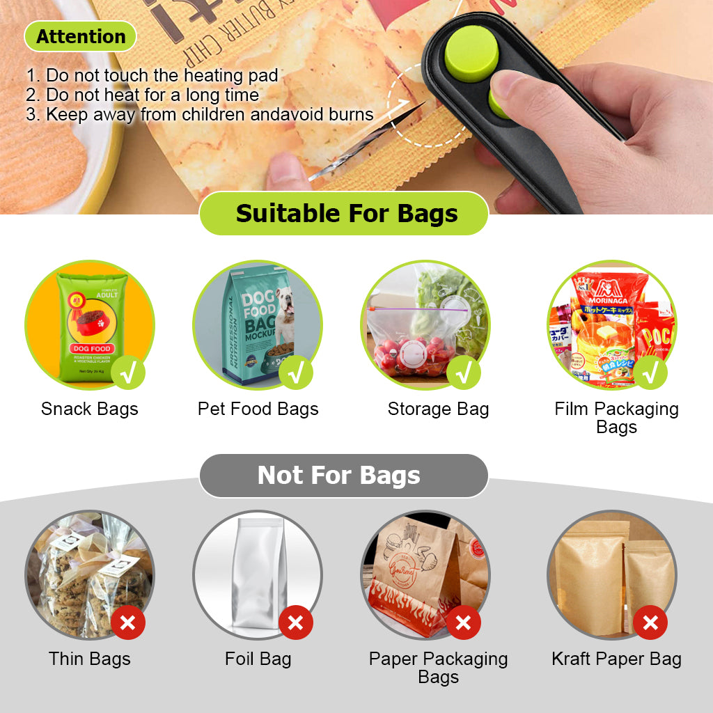 HASTHIP® USB Bag Sealer, 2 in 1 Hot Bond Sealer with Cutter, Magnet Bag Sealer, Mini Bag Sealer Rechargeable Bag Sealer for Chips Bag, Snack Bag, Suitable Various Food Bag