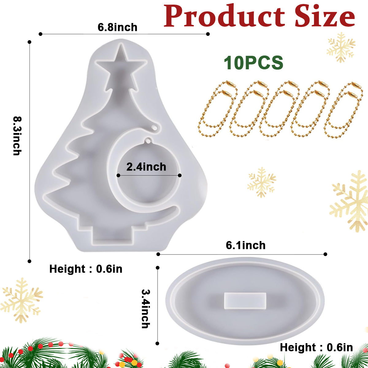 Christmas Tree Resin Mold, DIY Christmas Tree Ornament with Round Hanging Photo Frame Mold & Base Large Christmas Tree Silicone Resin Mold, 8.3 * 6.8 Inches