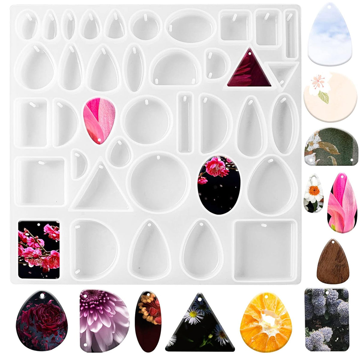 HASTHIP® Resin Mold 38 in 1 Geometric Shape Silicone Mold for Resin Art Pendant Mold DIY Hanging Ornament Reusable Resin Mold for DIY Necklace, Jewelry, Keychain Charms