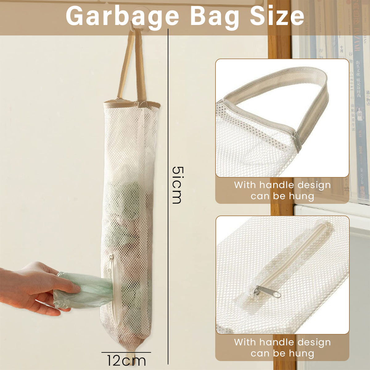 2PCS Mesh Garbage Bag, Mesh Hanging Garbage Bag Dispensers, Reusable and Washable, Hanging Storage Bag Grocery Bags Holder for Kitchen and pantry