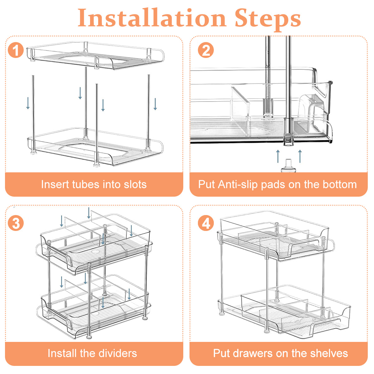 2 Tier Desk Storage Organizer, Clear PET Organizers Pull Out Sliding Desk Organizers Makeups Organizers Double Layer Desk Organizers for Office, Kitchen, Bathroom, Dressing Table