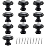 HASTHIP® 10Pcs Metal Cabinet Knobs, 1.25'' Round Black Zinc Alloy Cabinet Knobs, Rust and Scratch-Resistant Drawer Handles Pulls with Screws for Cabinet, Drawer, Cupboard, Wardrobe