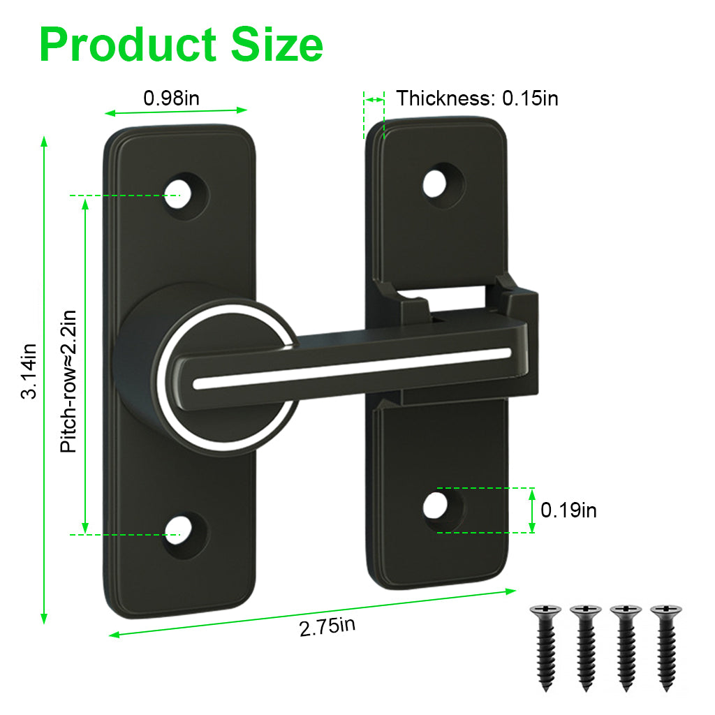 Sliding Door Locks, 180 Degree Heavy Duty Barn Door Lock Hardware with Reflective Strip Mark, Barn Sliding Door Latch Lock Suitable for Garden, Bathroom, Outdoor, Garage, Window (Black)