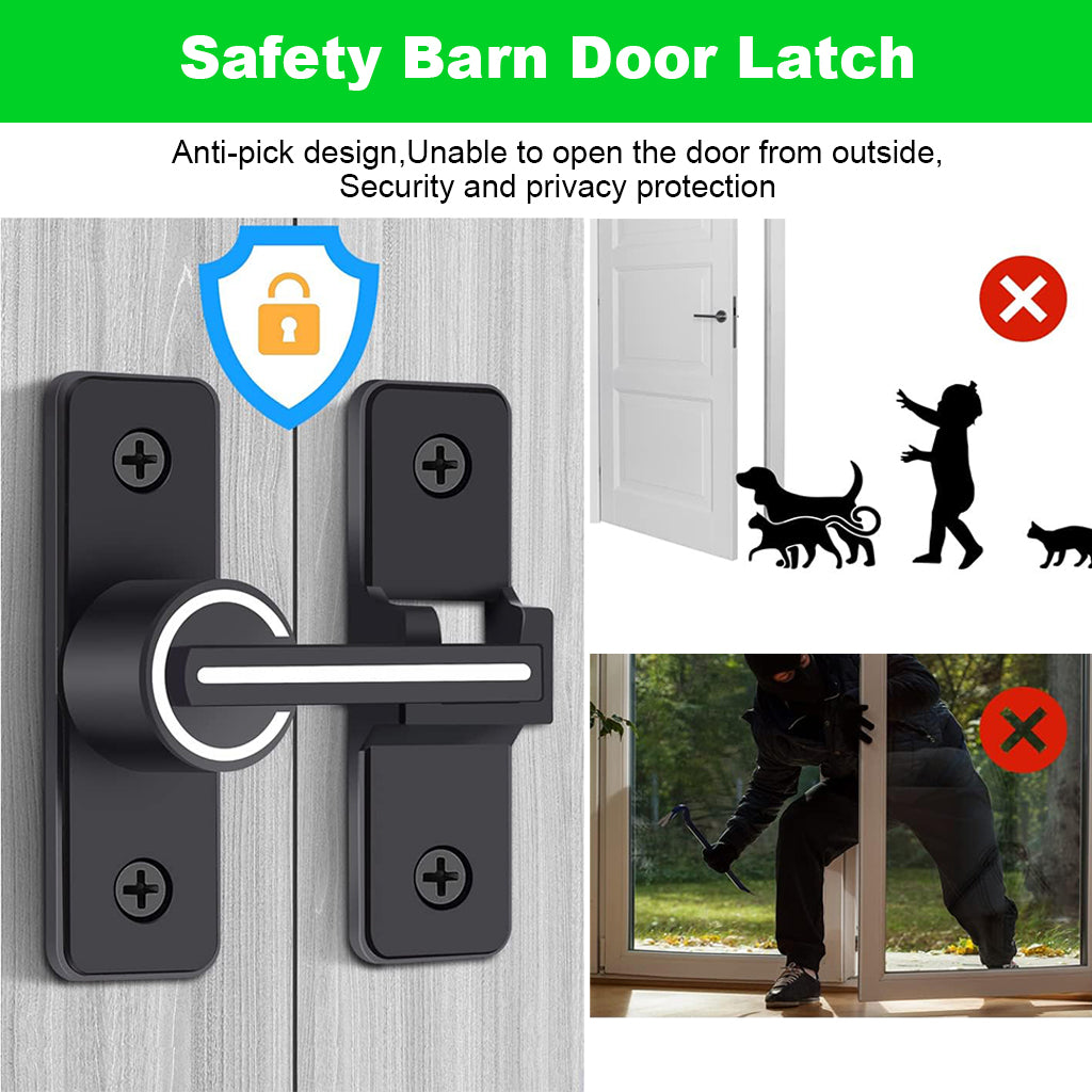 Sliding Door Locks, 180 Degree Heavy Duty Barn Door Lock Hardware with Reflective Strip Mark, Barn Sliding Door Latch Lock Suitable for Garden, Bathroom, Outdoor, Garage, Window (Black)