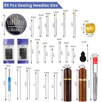 HASTHIP® Sewing Needles Set, 85 Pcs Sewing Needles, 3 Styles 14 Size Assorted Needles for Sewing, Stainless Steel Large Eye Embroidery Hand Sewing Needles with Threaders for DIY Craft
