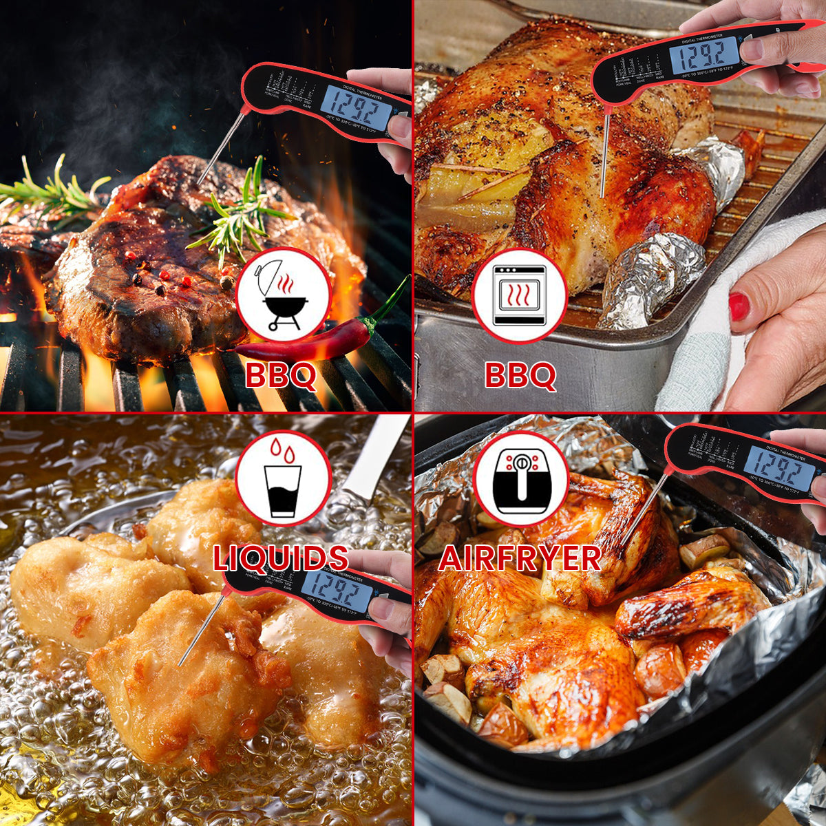 Meat Thermometer Digital for Grilling and Cooking, Waterproof Ultra-Fast Instant Read Food thermometers with Folding Probe Backlight & Calibration for Kitchen, Deep Fry, BBQ, Grill