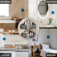 HASTHIP® Double Layer Aluminum Corner Bathroom Shelf - Self-Adhesive Wall Mount Hollow Out Draining Bathroom Rack for Toiletries, Shampoo, Soap, Lotion, 22x30cm (Grey)