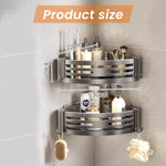 HASTHIP® Double Layer Aluminum Corner Bathroom Shelf - Self-Adhesive Wall Mount Hollow Out Draining Bathroom Rack for Toiletries, Shampoo, Soap, Lotion, 22x30cm (Grey)
