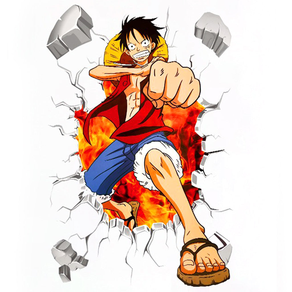 1 Sheet 3D Wall Paper Sticker Anime Onepiece Monkey D Luffy 3D Wall Paper Self Adhesive PVC Wall Paper Removable Cartoon 3D Wall Paper for Kids Room, Bed Room, Living Room, 19.6 x27.5 inches