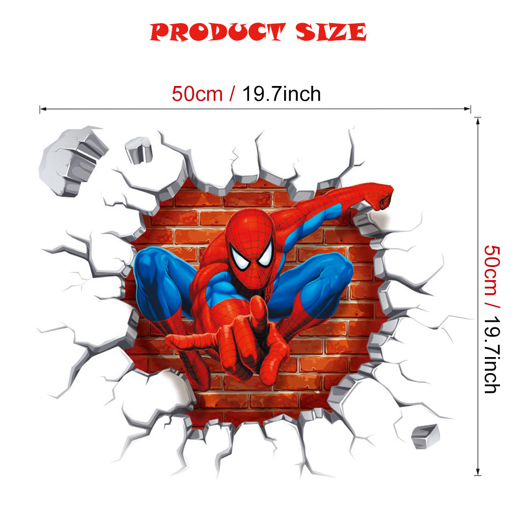 1 Sheet 3D Wall Paper Sticker Superhero Spiderman 3D Wall Paper Self Adhesive PVC Wall Paper Removable Cartoon 3D Wall Paper for Kids Room, Bed Room, Living Room, 19.6 x19.6 inches