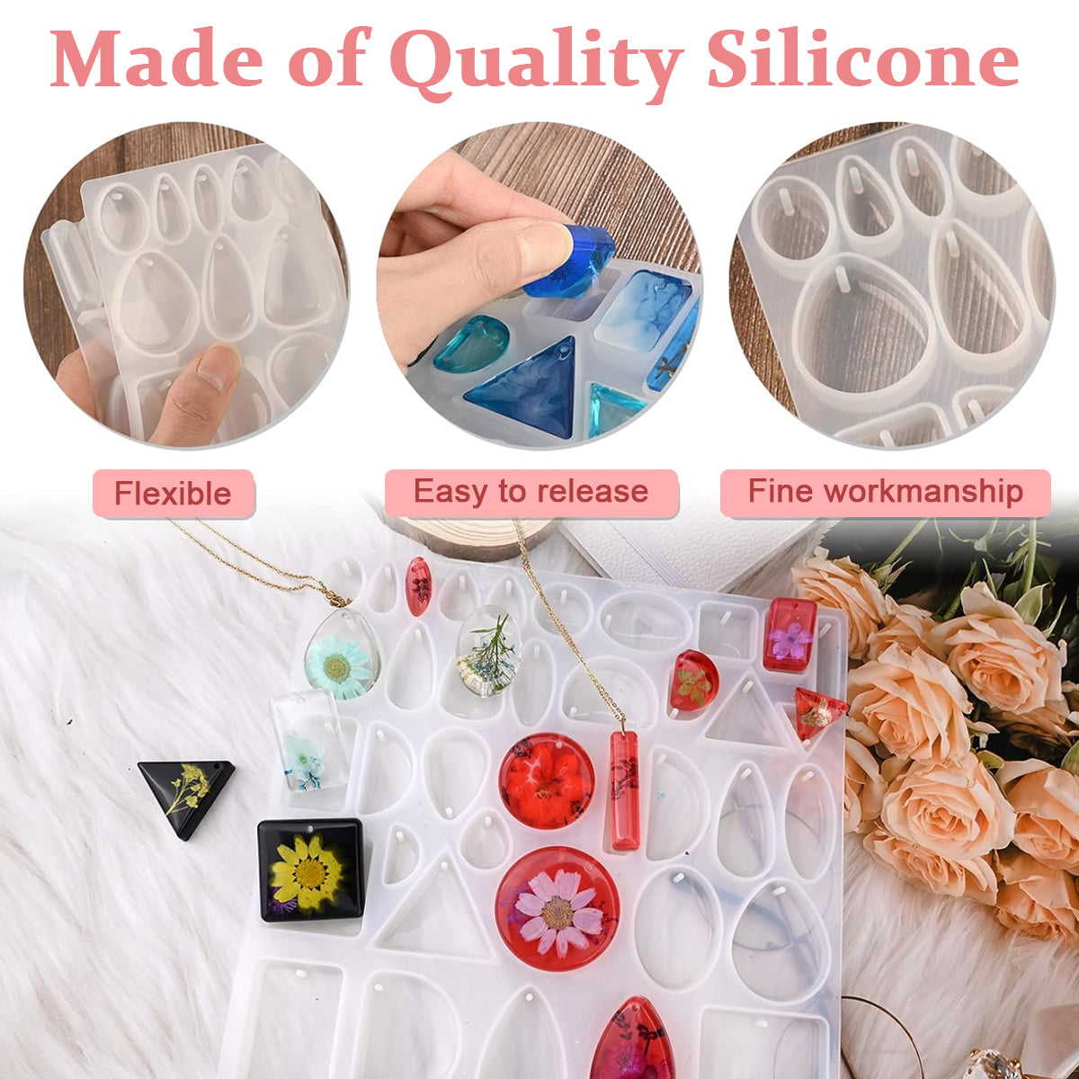 Resin Mold 38 in 1 Geometric Shape Silicone Mold for Resin Art Pendant Mold DIY Hanging Ornament Reusable Resin Mold for DIY Necklace, Jewelry, Keychain Charms