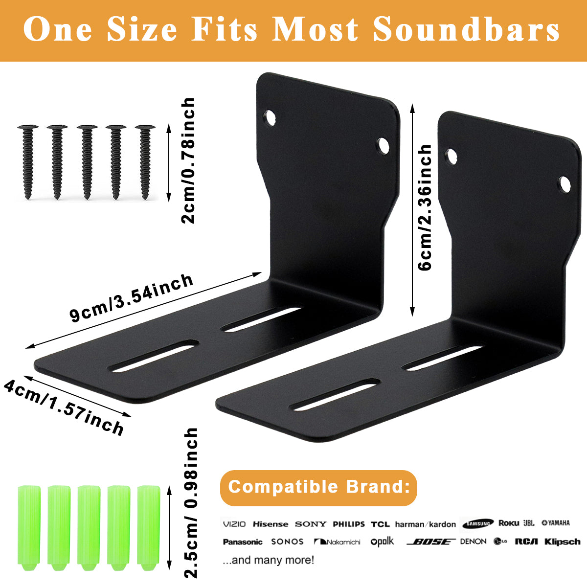 Sound Bar Mounts Wall Brackets Anti-Drop Wall Shelf Holder, Universal Soundbar Speaker Mounting Bracket Under TV for Samsung, Bose, Vizio, LG, Sony, JBL, Polk, Roku