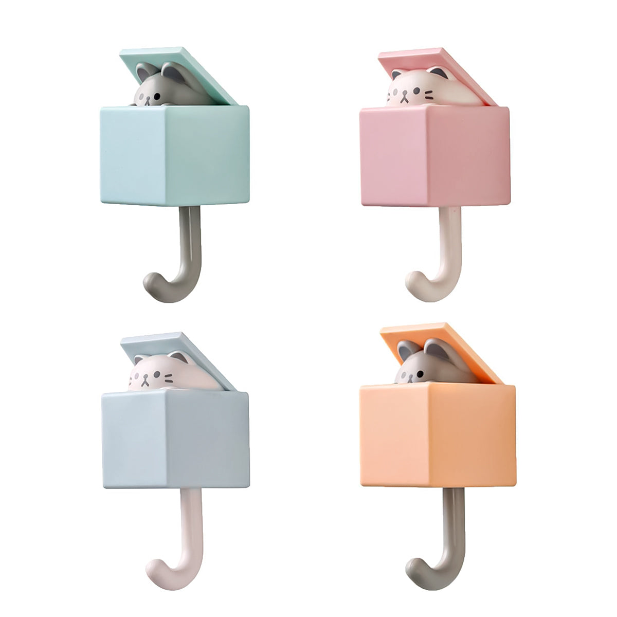 Wall Hooks - Creative Adhesive Coat Hook, 4 Pcs Cute Pet Hooks for Coat, Scarf, Hat, Towel, Key, Bag, Utility Cat Hook for Wall Hanging Decorations, 2kg Loading Capacity Max