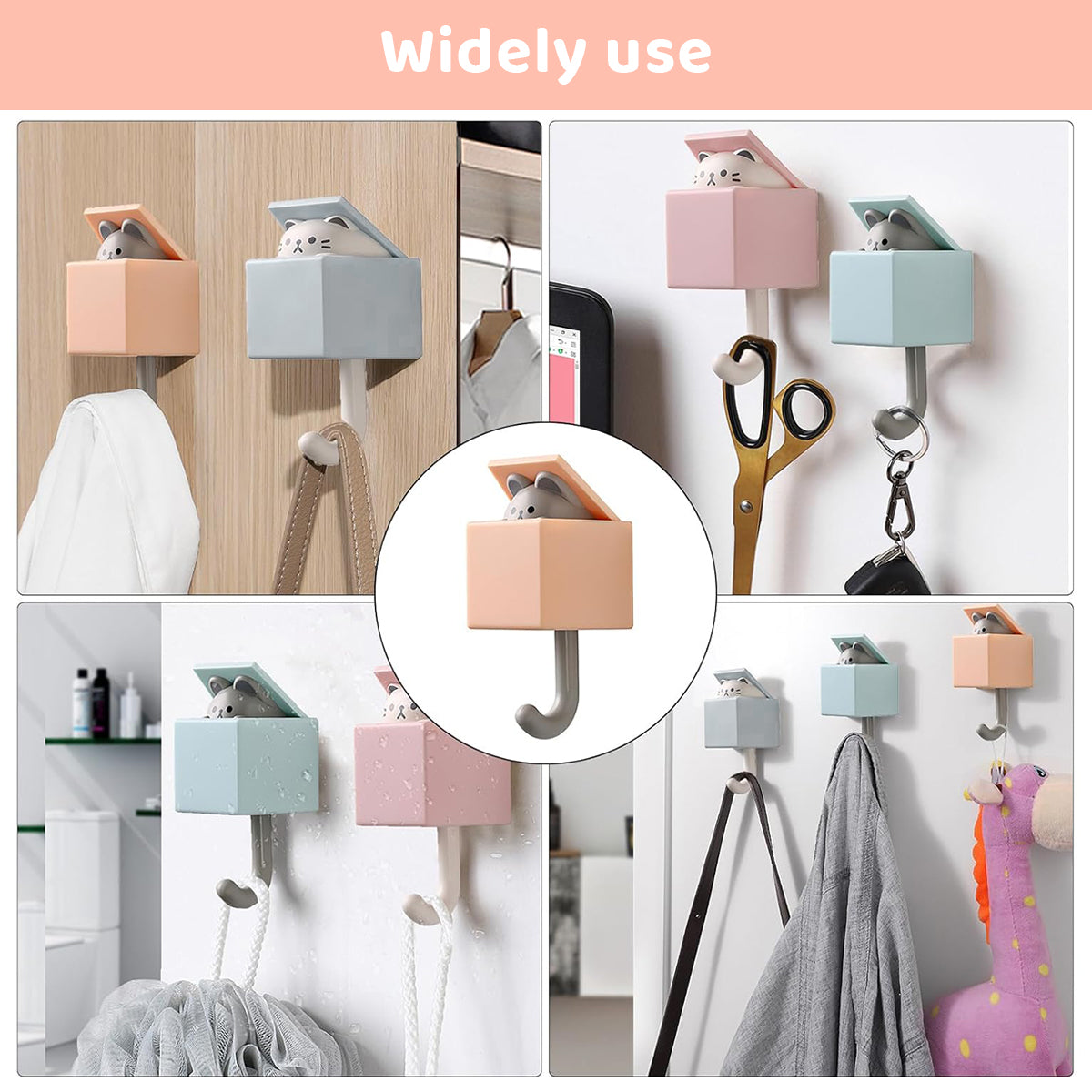 Wall Hooks - Creative Adhesive Coat Hook, 4 Pcs Cute Pet Hooks for Coat, Scarf, Hat, Towel, Key, Bag, Utility Cat Hook for Wall Hanging Decorations, 2kg Loading Capacity Max