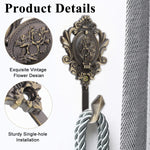 HASTHIP® 2Pcs Vintage Zinc Alloy Wall Hooks, Decorative Carved Design, Multipurpose Hooks, Used to Hang Clothes, Bags, Coats, Curtain Hold Backs and Keys (Antique Cyan)