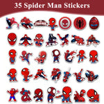 35Pcs Spider-Man Stickers for Kids, Superhero Stickers Spider Man Cartoon Sticker PVC Waterproof Stickers for Water Bottle, Helmet, Flask, Car, Bike, Bumper, Skateboard, Luggage