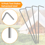 10 Pack Tent Stakes, 6.7 Inches Tent Stakes for Camping L-shaped Ground Nail for Tent, Heavy Duty Iron Galvanizing Tent Stakes