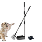 Dog Pooper Scooper Tray Set, Dog Pooper Scooper for Large and Small Dogs with Long Handle, Adjustable Stainless Steel Rake Poo Rake for Dirt, Gravel, Lawns, Grass