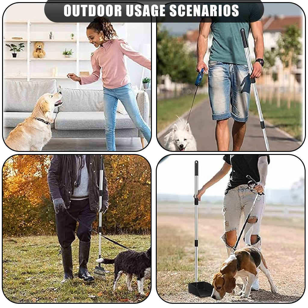 Dog Pooper Scooper Tray Set, Dog Pooper Scooper for Large and Small Dogs with Long Handle, Adjustable Stainless Steel Rake Poo Rake for Dirt, Gravel, Lawns, Grass